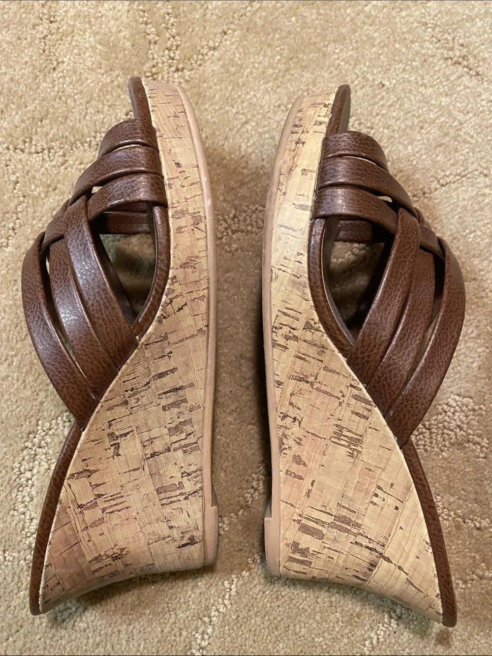 Montego Bay Club Brown Crisscross Wedge Sandals-8 Summer Academia Fall Beach